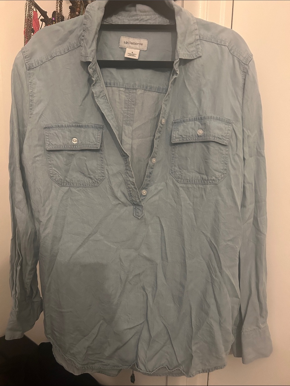 Liz Claiborne Light Blue Relaxed Popover Shirt